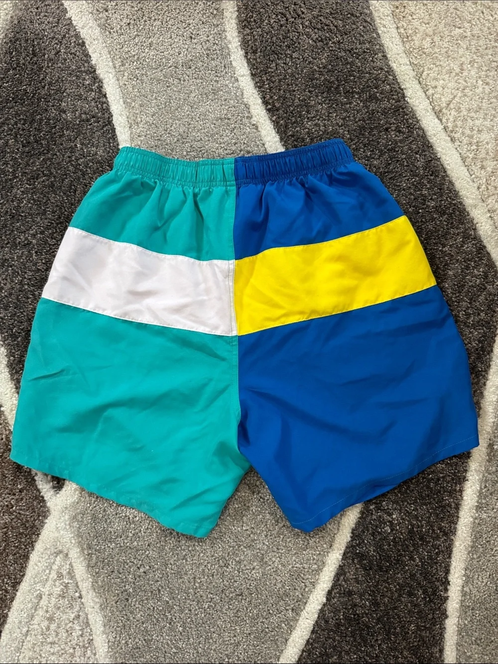 Laguna Colorblock Teal & Blue Men’s Swim Shorts with Yellow Drawstring
